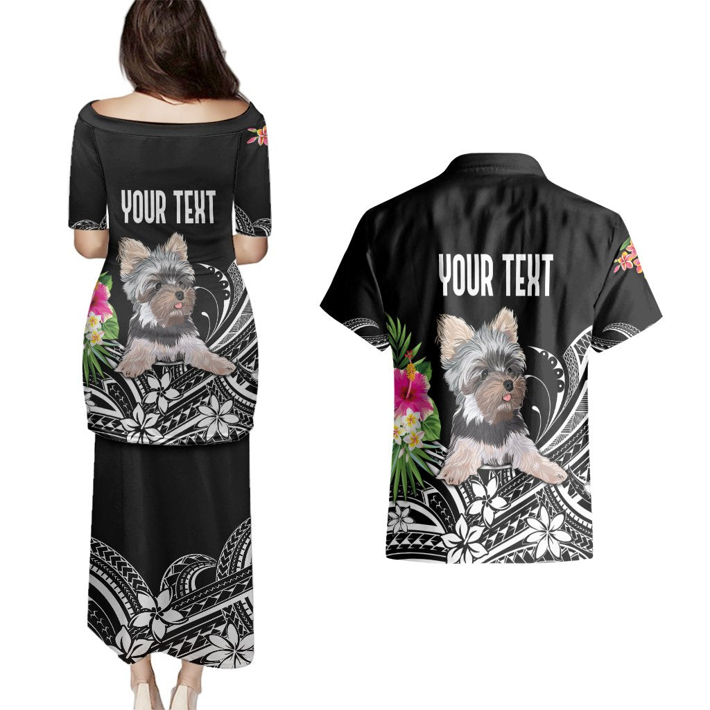 Personalised Polynesian Couples Matching Puletasi Dress and Hawaiian Shirt With Yorkshire Terrier Floral Style LT7 - Polynesian Pride