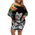 Personalised Polynesian Off Shoulder Short Dress With Yorkshire Terrier Floral Style LT7 Women Black - Polynesian Pride