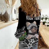 Personalised Polynesian Women Casual Shirt With Yorkshire Terrier Floral Style LT7 - Polynesian Pride