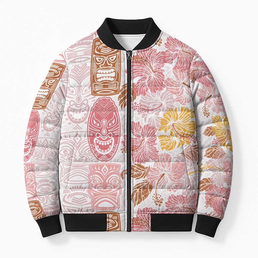 Christmas Aloha Hawaii Tiki Bomber Puffer Jacket Hibiscus Spring Colors LT7 Unisex Pink - Polynesian Pride