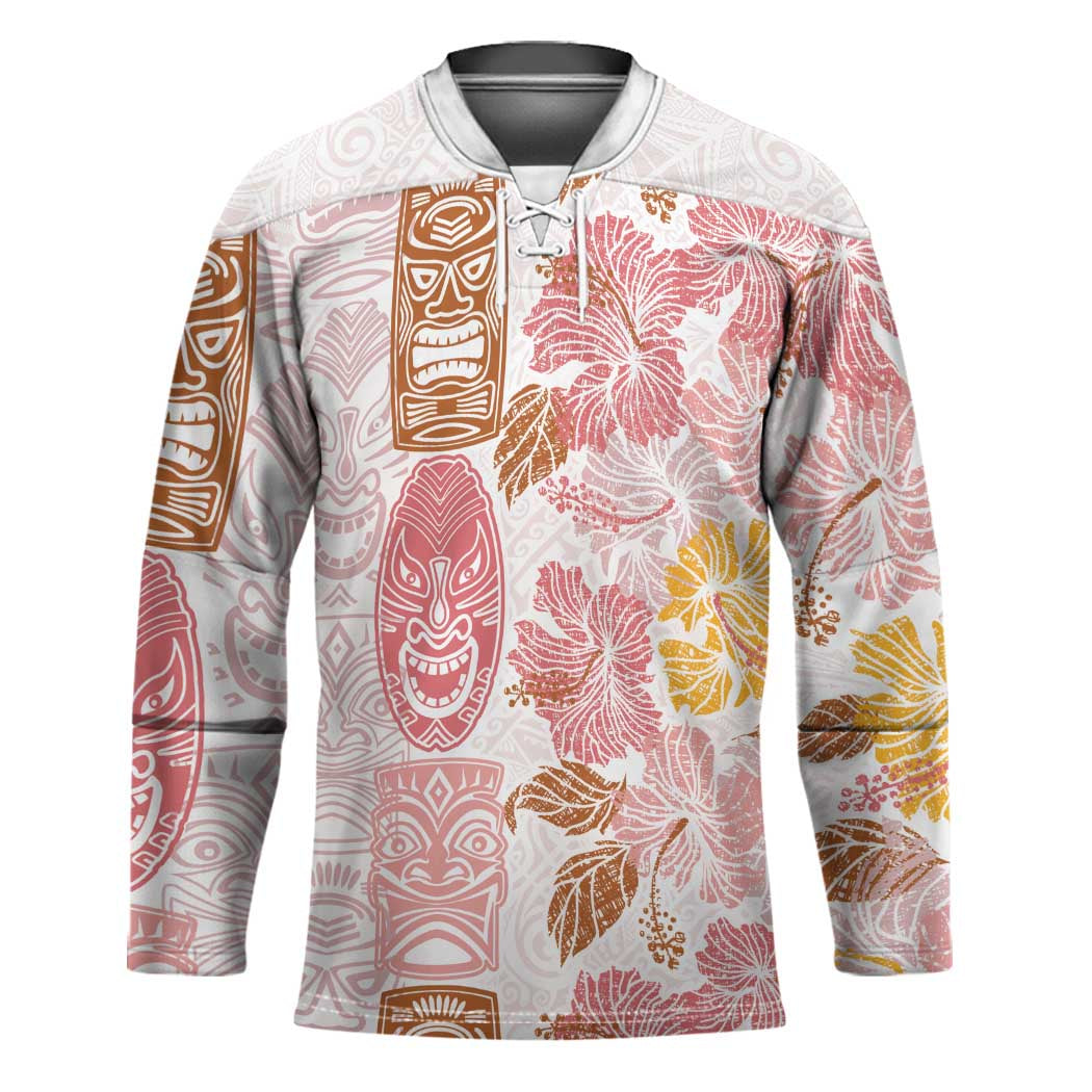 Christmas Aloha Hawaii Tiki Hockey Jersey Hibiscus Spring Colors LT7 Unisex Pink - Polynesian Pride