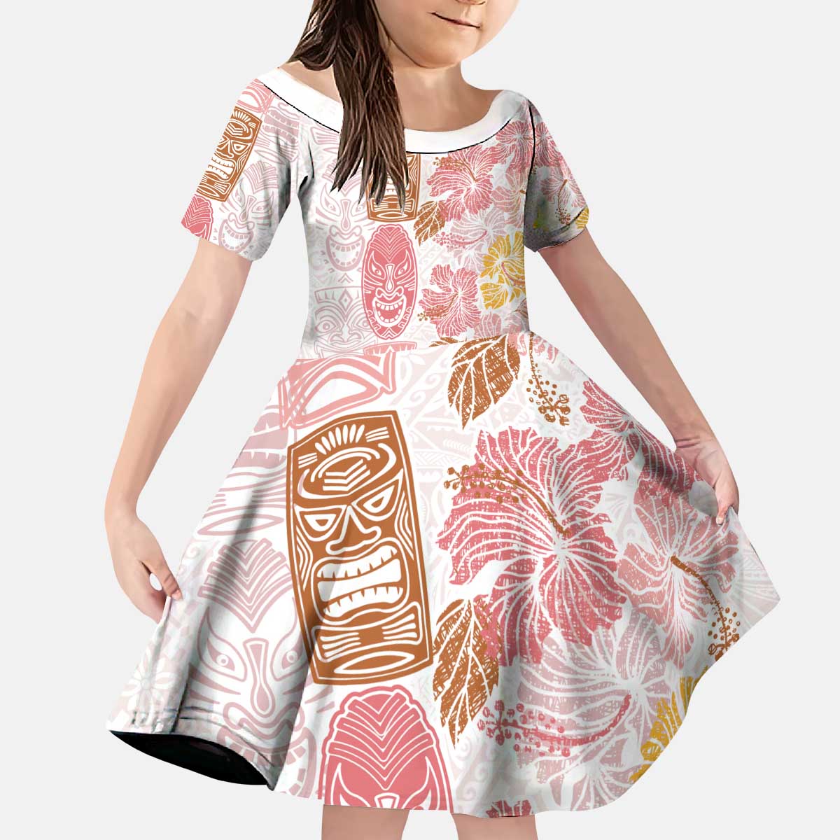 Christmas Aloha Hawaii Tiki Kid Short Sleeve Dress Hibiscus Spring Colors LT7 KID Pink - Polynesian Pride
