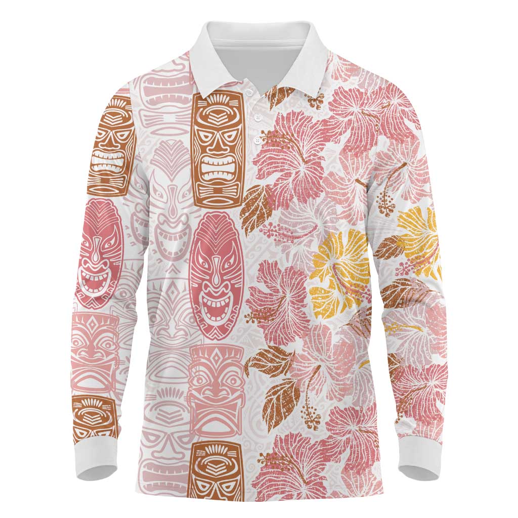 Christmas Aloha Hawaii Tiki Long Sleeve Polo Shirt Hibiscus Spring Colors LT7 Pink - Polynesian Pride