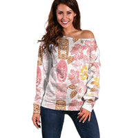 Christmas Aloha Hawaii Tiki Off Shoulder Sweater Hibiscus Spring Colors LT7 Women Pink - Polynesian Pride