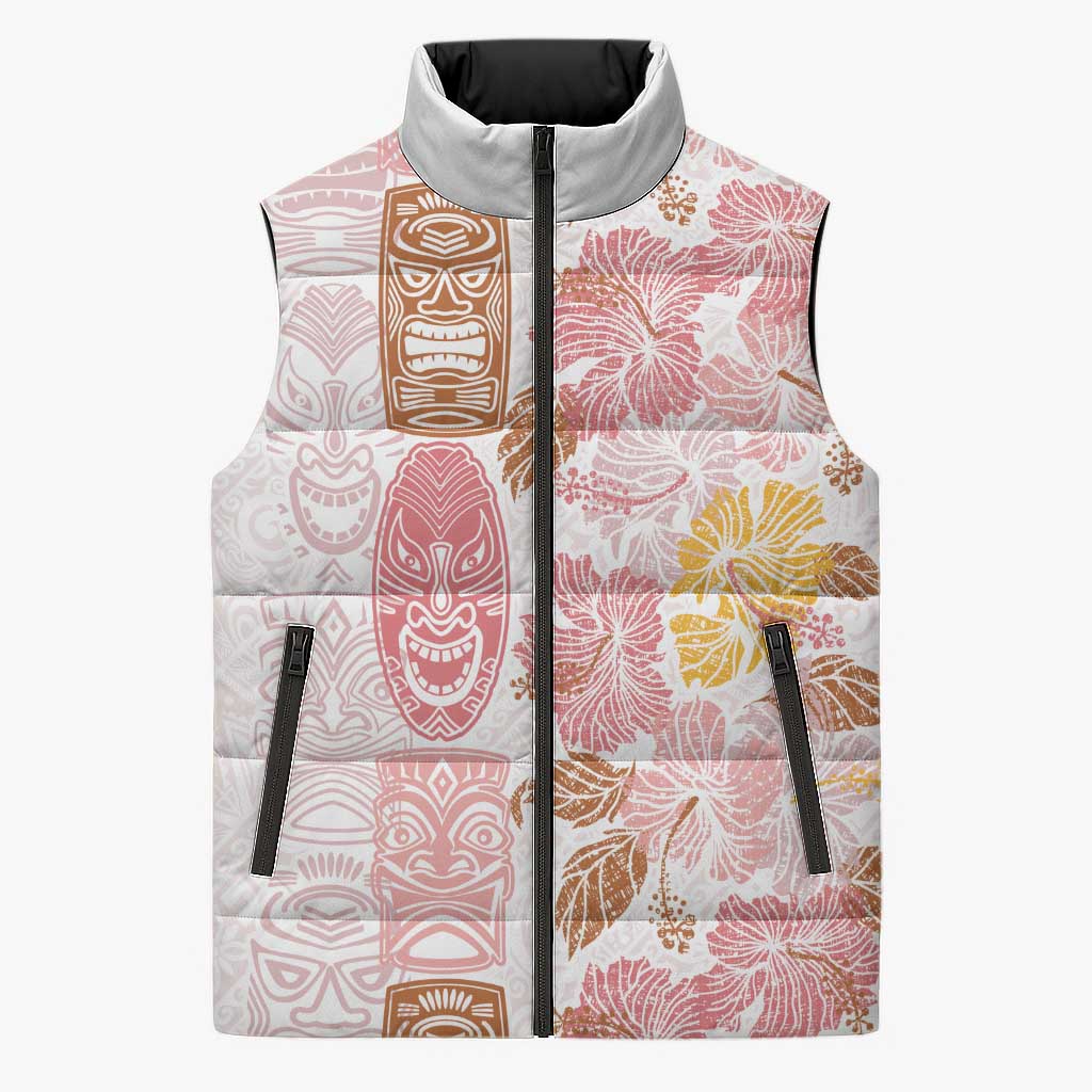 Christmas Aloha Hawaii Tiki Sleeveless Puffer Jacket Hibiscus Spring Colors LT7 Unisex Pink - Polynesian Pride