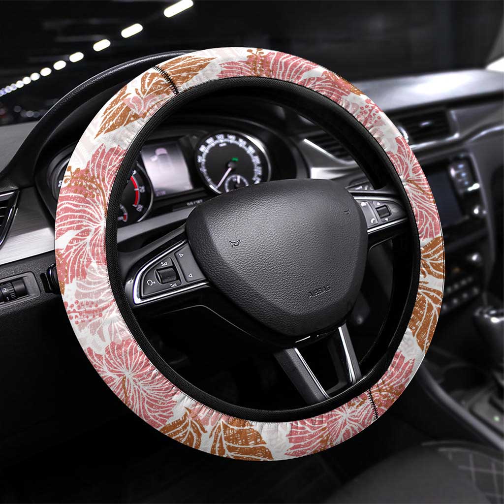 Christmas Aloha Hawaii Tiki Steering Wheel Cover Hibiscus Spring Colors LT7 Universal Fit Pink - Polynesian Pride