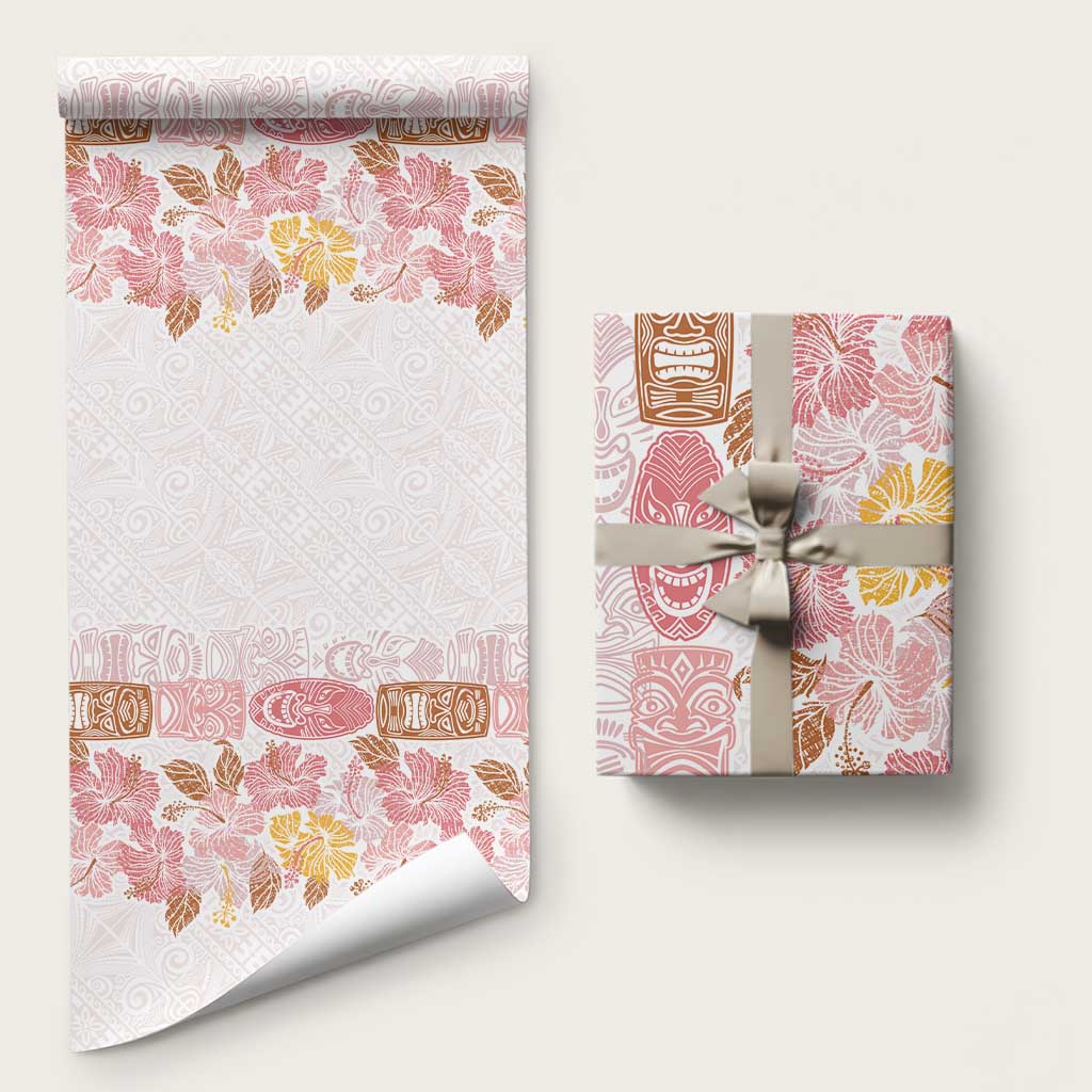 Christmas Aloha Hawaii Tiki Wrapping Paper Hibiscus Spring Colors LT7 58" × 23" Pink - Polynesian Pride