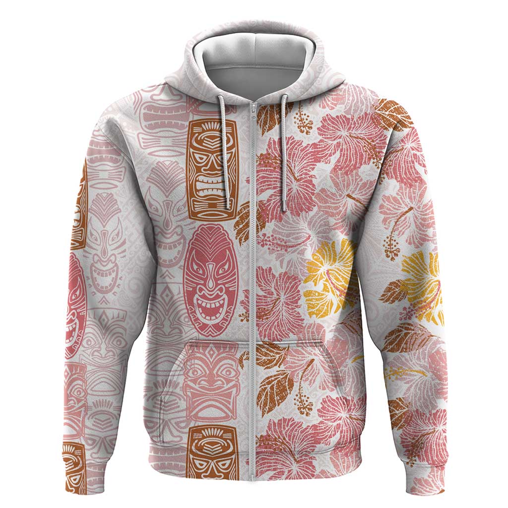 Christmas Aloha Hawaii Tiki Zip Hoodie Hibiscus Spring Colors LT7 Zip Hoodie Pink - Polynesian Pride
