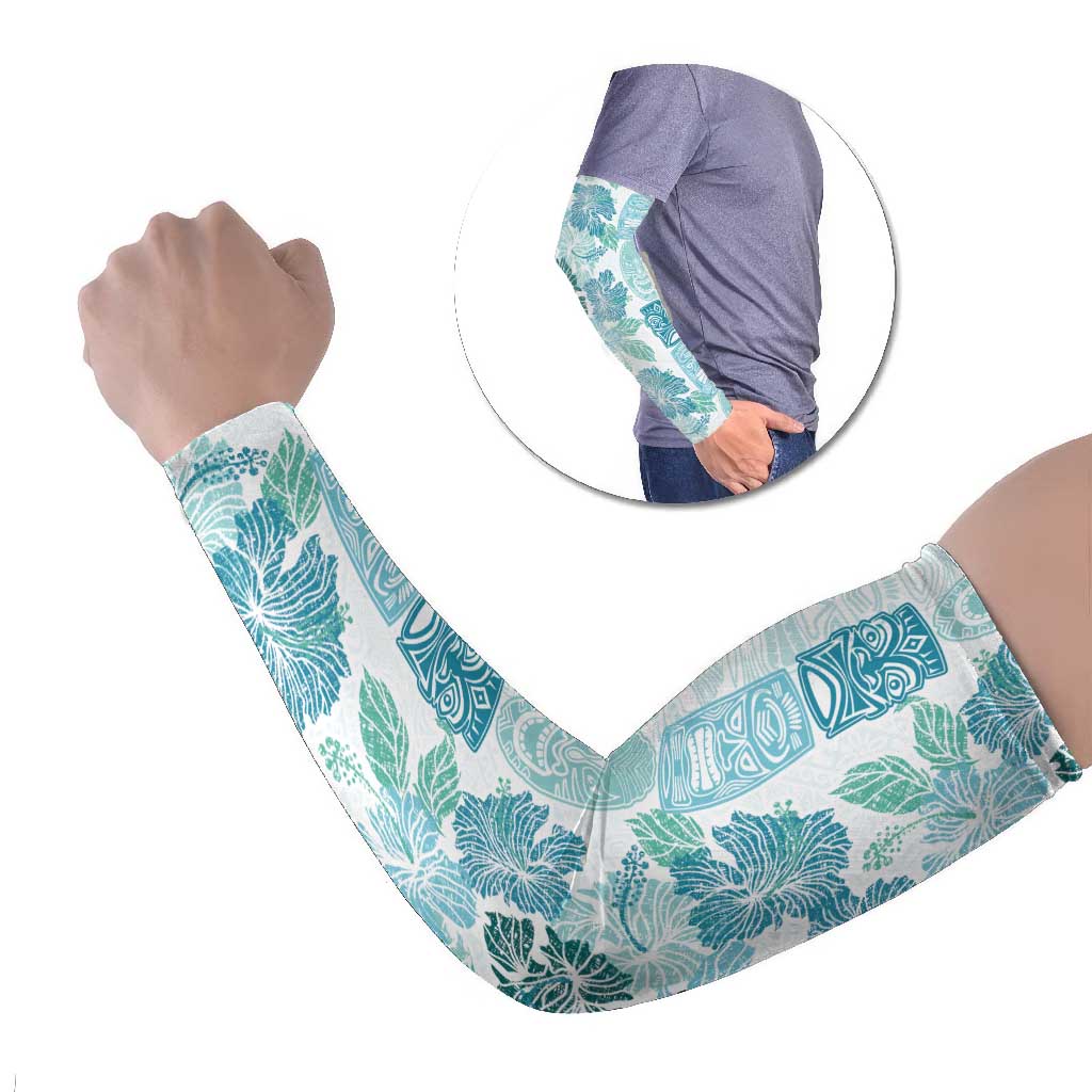 Christmas Aloha Hawaii Tiki Arm Sleeves Hibiscus Summer Colors LT7 Set of 2 Turquoise - Polynesian Pride