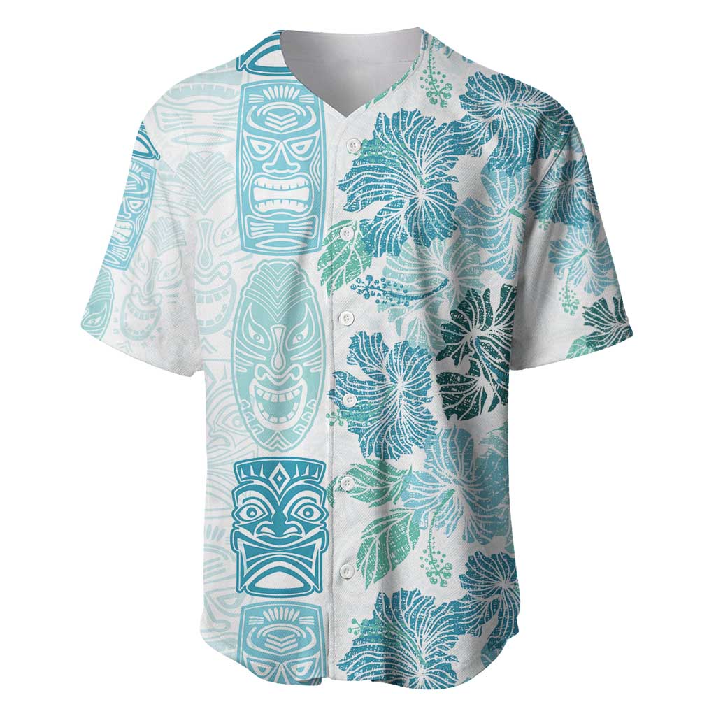 Christmas Aloha Hawaii Tiki Baseball Jersey Hibiscus Summer Colors LT7 Turquoise - Polynesian Pride