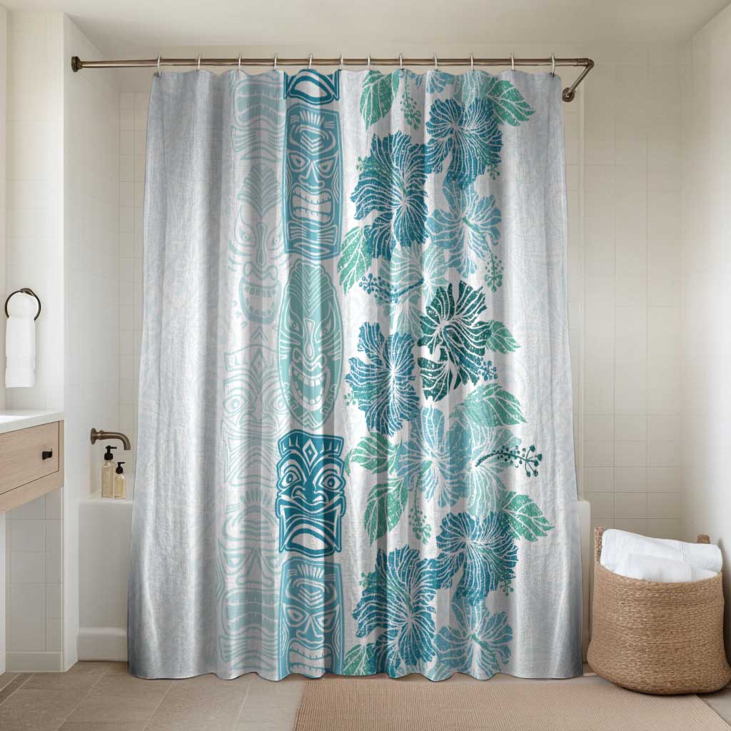 Christmas Aloha Hawaii Tiki Bathroom Set Hibiscus Summer Colors LT7 Shower Curtain Only Turquoise - Polynesian Pride