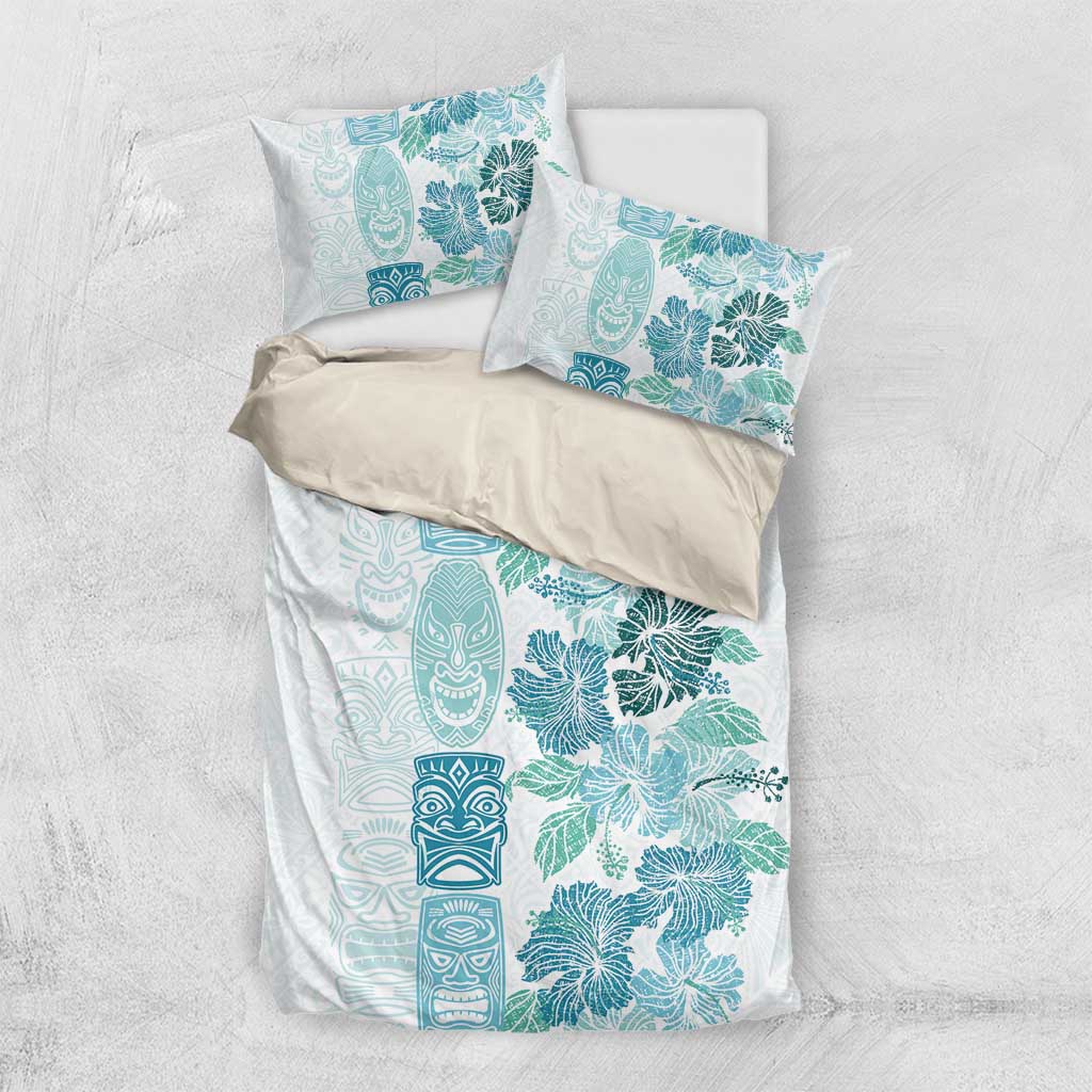 Christmas Aloha Hawaii Tiki Bedding Set Hibiscus Summer Colors LT7 US Twin 172cm x 218cm Turquoise - Polynesian Pride