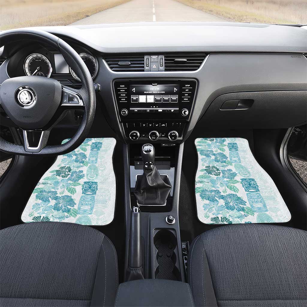 Christmas Aloha Hawaii Tiki Car Mats Hibiscus Summer Colors LT7 Set 2pcs - Front Turquoise - Polynesian Pride