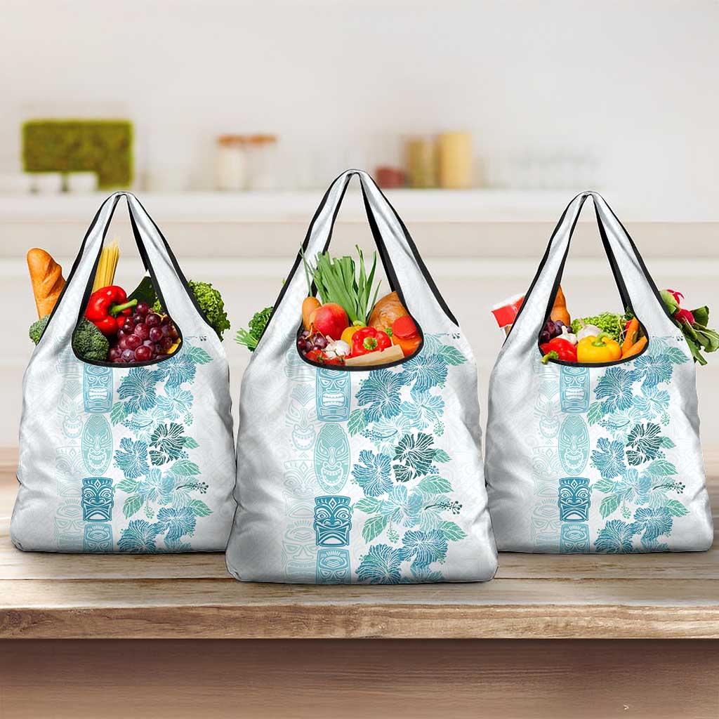 Christmas Aloha Hawaii Tiki Grocery Bag Hibiscus Summer Colors LT7 3-pack One Size Turquoise - Polynesian Pride