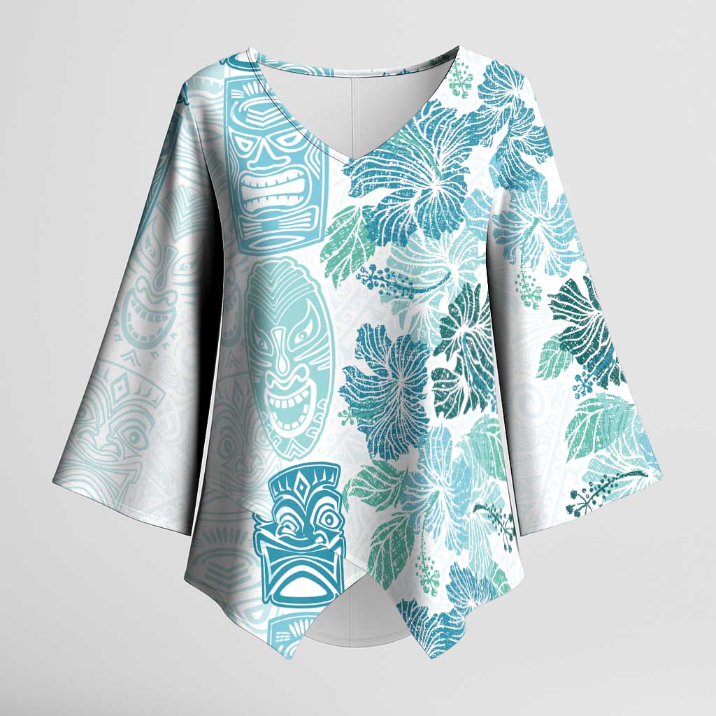 Christmas Aloha Hawaii Tiki Kimono Sleeve Blouse Hibiscus Summer Colors LT7 Female Turquoise - Polynesian Pride