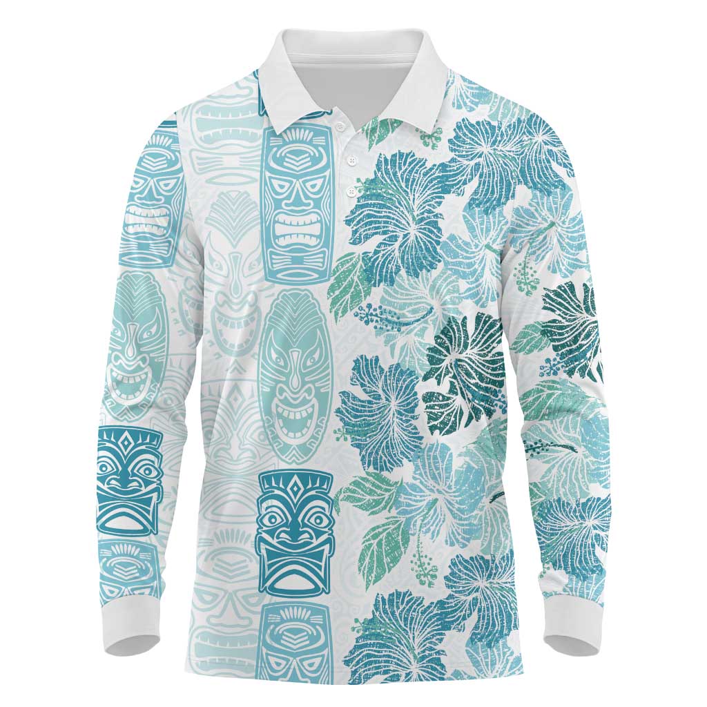 Christmas Aloha Hawaii Tiki Long Sleeve Polo Shirt Hibiscus Summer Colors LT7 Turquoise - Polynesian Pride