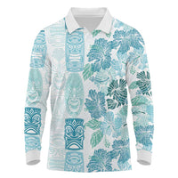 Christmas Aloha Hawaii Tiki Long Sleeve Polo Shirt Hibiscus Summer Colors LT7 Turquoise - Polynesian Pride