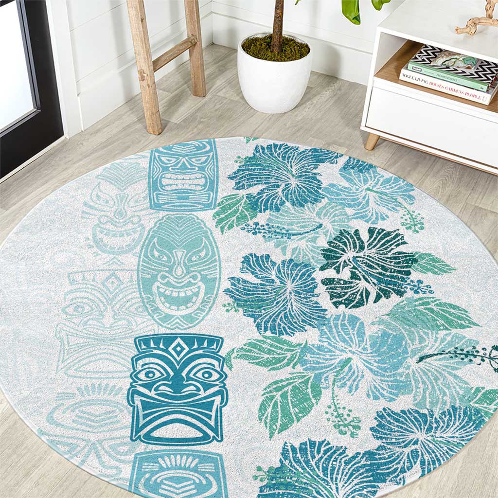 Christmas Aloha Hawaii Tiki Round Carpet Hibiscus Summer Colors LT7 Turquoise - Polynesian Pride