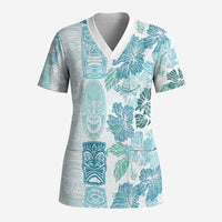 Christmas Aloha Hawaii Tiki Scrub Top Hibiscus Summer Colors LT7 Adult Turquoise - Polynesian Pride