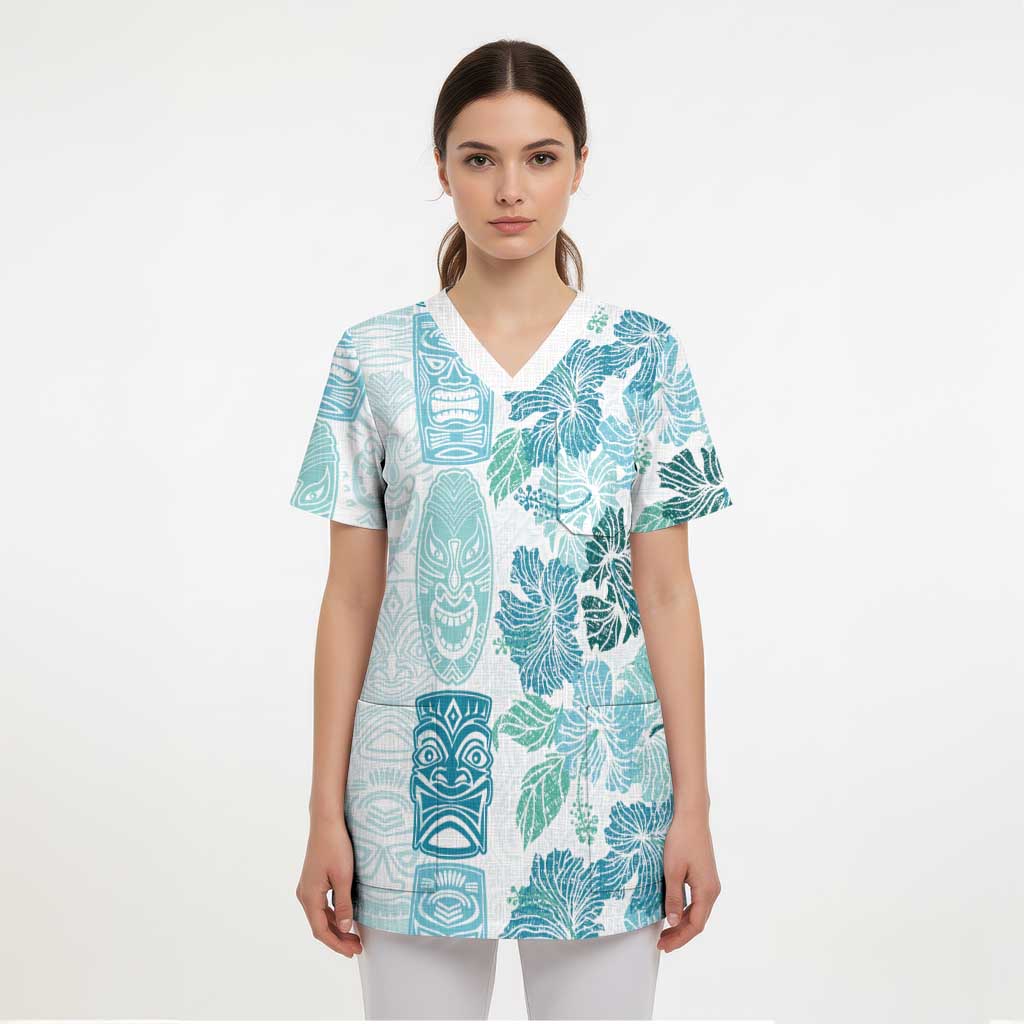 Christmas Aloha Hawaii Tiki Scrub Top Hibiscus Summer Colors LT7 - Polynesian Pride