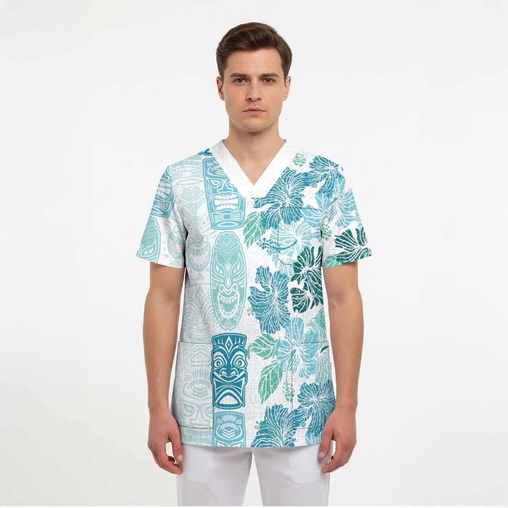 Christmas Aloha Hawaii Tiki Scrub Top Hibiscus Summer Colors LT7 - Polynesian Pride
