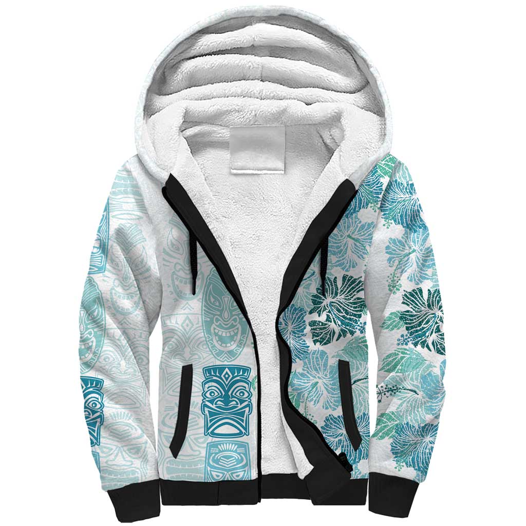 Christmas Aloha Hawaii Tiki Sherpa Hoodie Hibiscus Summer Colors LT7 Unisex Turquoise - Polynesian Pride
