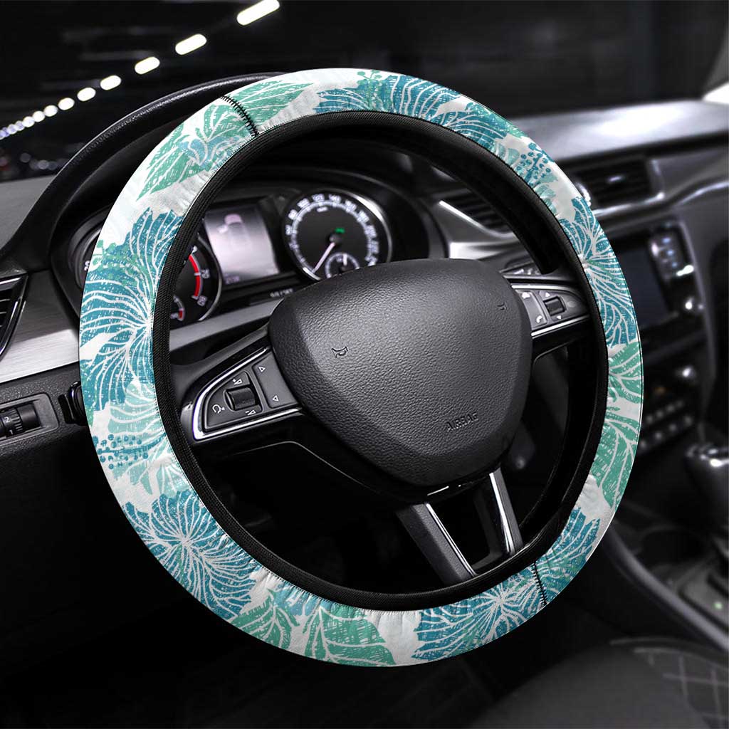 Christmas Aloha Hawaii Tiki Steering Wheel Cover Hibiscus Summer Colors LT7 Universal Fit Turquoise - Polynesian Pride