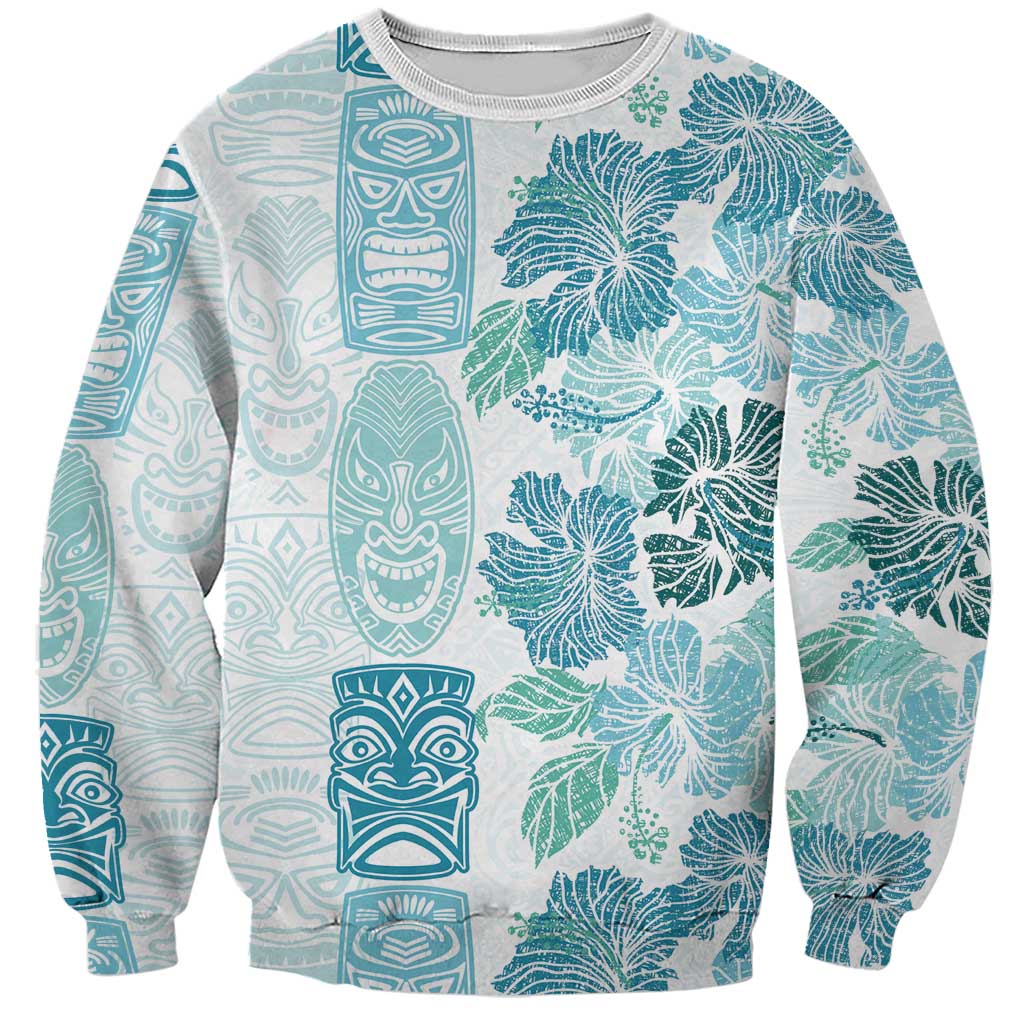 Christmas Aloha Hawaii Tiki Sweatshirt Hibiscus Summer Colors LT7 Unisex Turquoise - Polynesian Pride