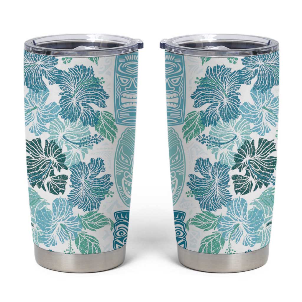 Christmas Aloha Hawaii Tiki Tumbler Cup Hibiscus Summer Colors LT7 Turquoise - Polynesian Pride
