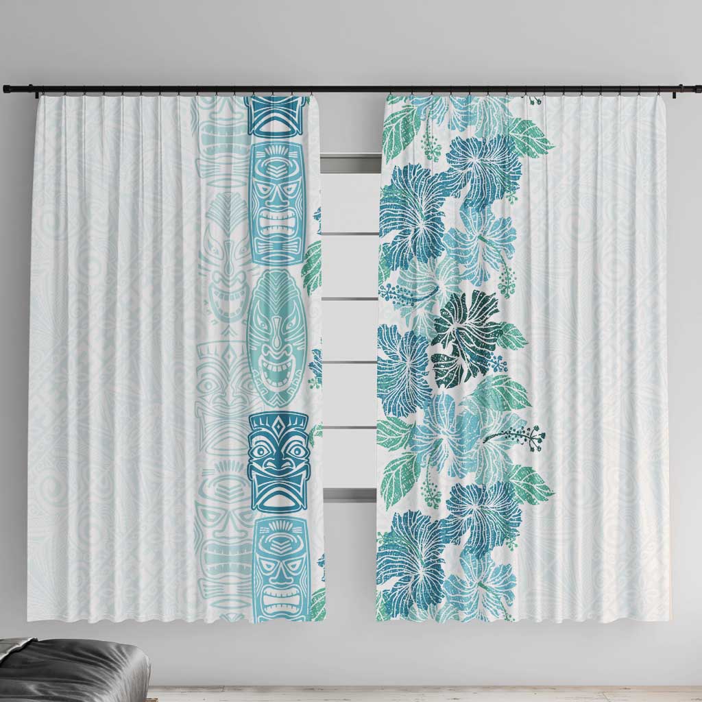 Christmas Aloha Hawaii Tiki Window Curtain Hibiscus Summer Colors LT7 With Hooks Turquoise - Polynesian Pride