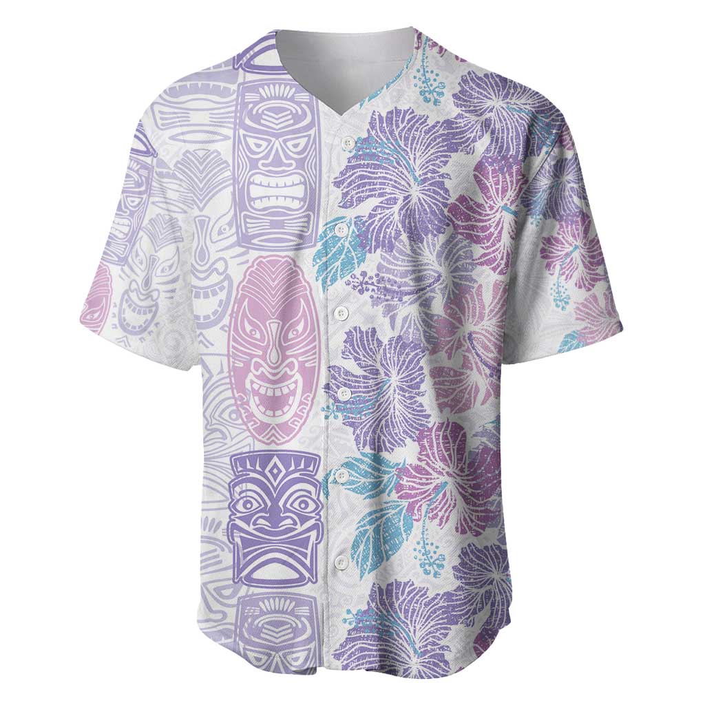 Christmas Aloha Hawaii Tiki Baseball Jersey Hibiscus Winter Colors LT7 Lavender - Polynesian Pride