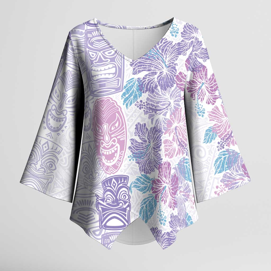 Christmas Aloha Hawaii Tiki Kimono Sleeve Blouse Hibiscus Winter Colors LT7 Female Lavender - Polynesian Pride
