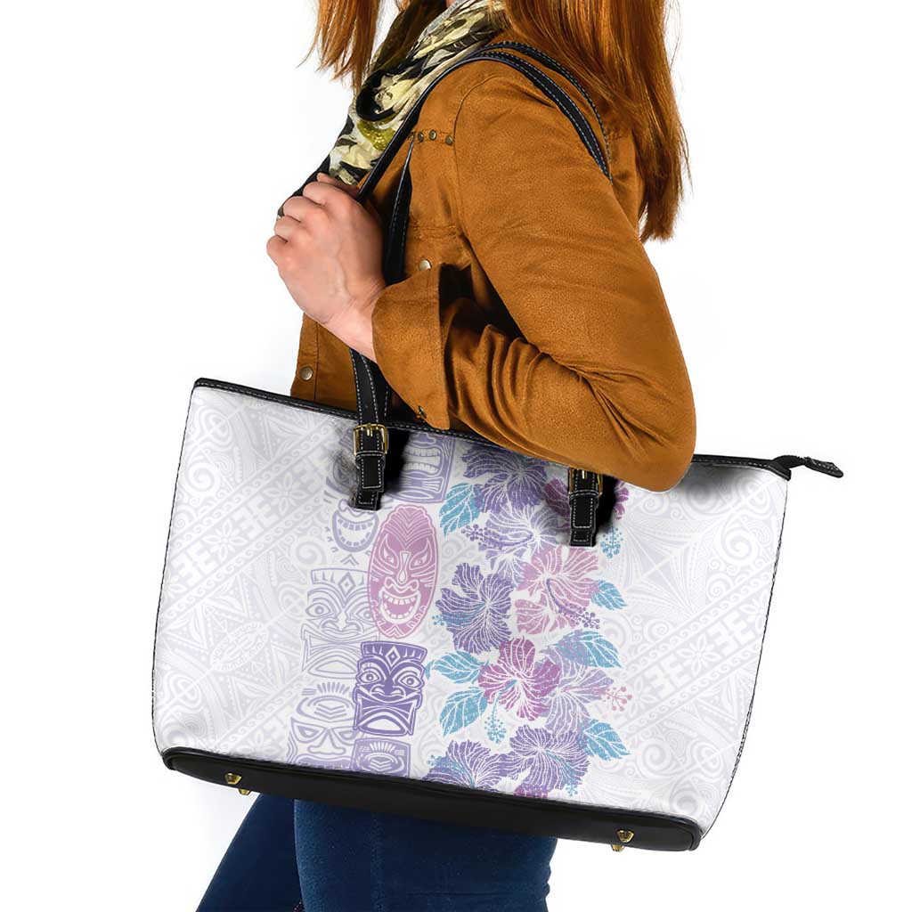 Christmas Aloha Hawaii Tiki Leather Tote Bag Hibiscus Winter Colors LT7 Lavender - Polynesian Pride