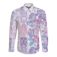 Christmas Aloha Hawaii Tiki Long Sleeve Button Shirt Hibiscus Winter Colors LT7 Unisex Lavender - Polynesian Pride