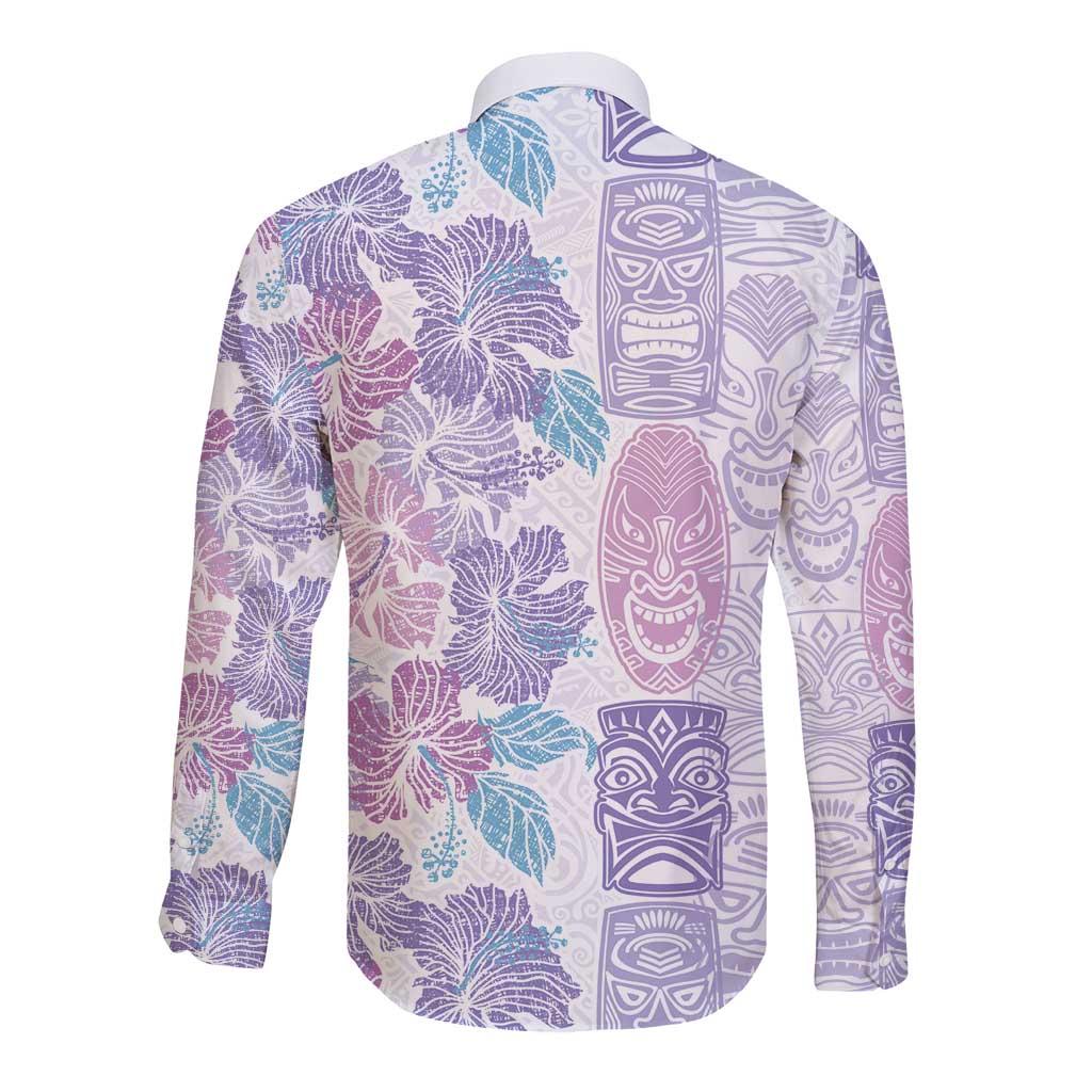Christmas Aloha Hawaii Tiki Long Sleeve Button Shirt Hibiscus Winter Colors LT7 - Polynesian Pride