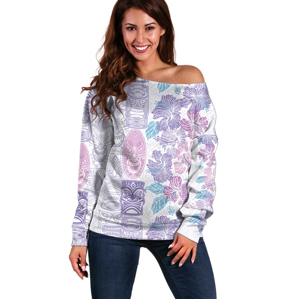 Christmas Aloha Hawaii Tiki Off Shoulder Sweater Hibiscus Winter Colors LT7 Women Lavender - Polynesian Pride