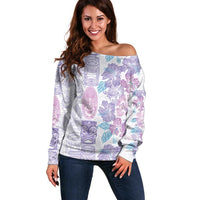 Christmas Aloha Hawaii Tiki Off Shoulder Sweater Hibiscus Winter Colors LT7 Women Lavender - Polynesian Pride