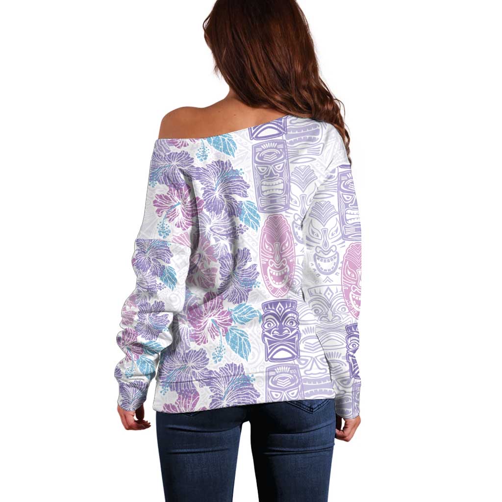Christmas Aloha Hawaii Tiki Off Shoulder Sweater Hibiscus Winter Colors LT7 - Polynesian Pride