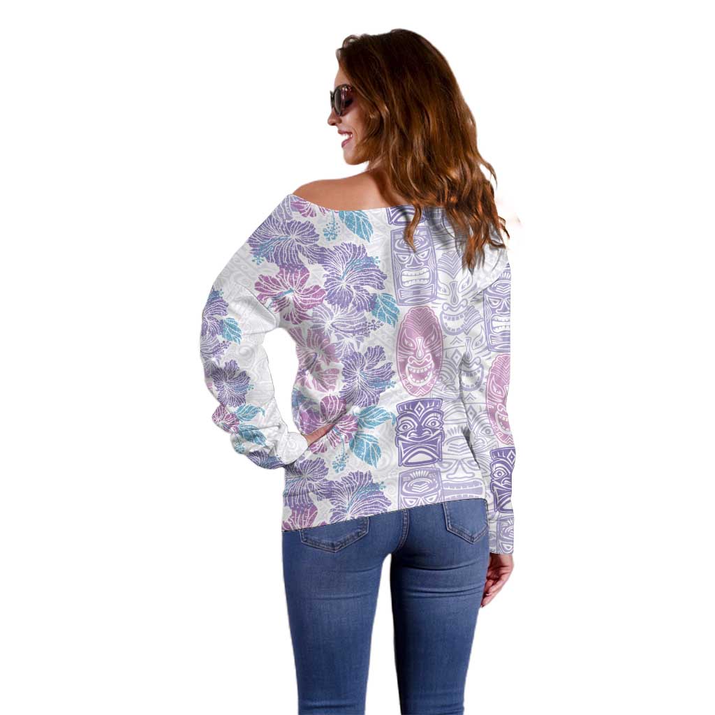 Christmas Aloha Hawaii Tiki Off Shoulder Sweater Hibiscus Winter Colors LT7 - Polynesian Pride