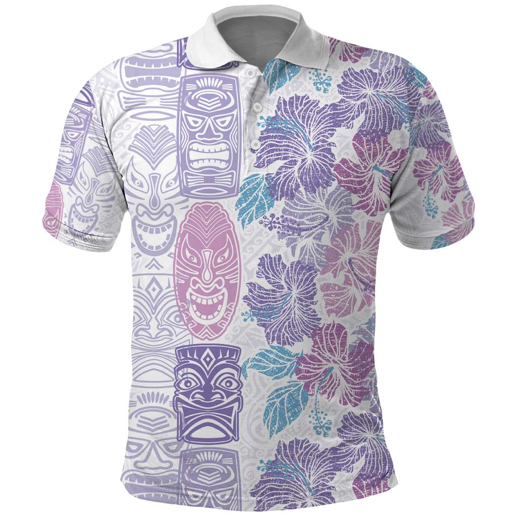Christmas Aloha Hawaii Tiki Polo Shirt Hibiscus Winter Colors LT7 Lavender - Polynesian Pride