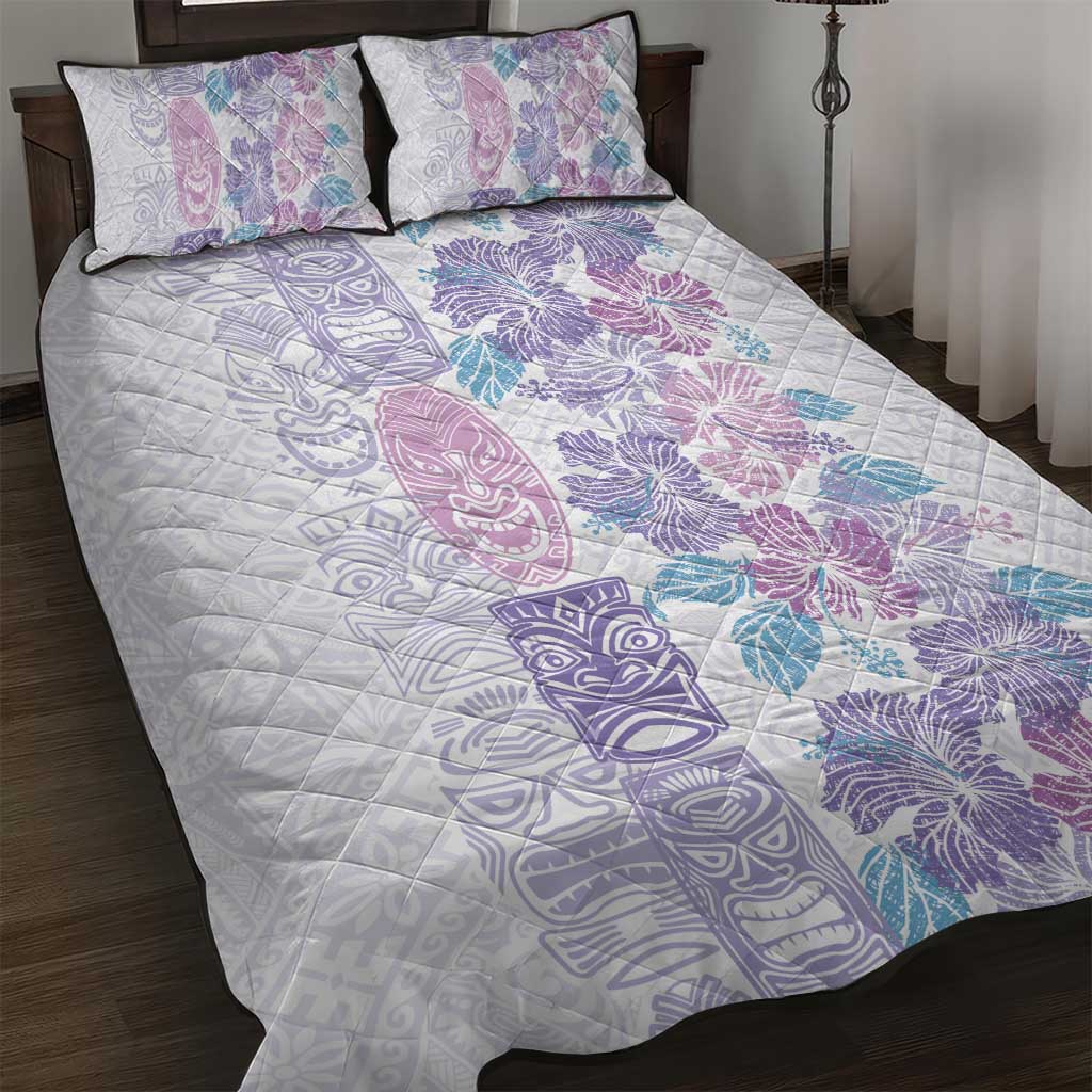 Christmas Aloha Hawaii Tiki Quilt Bed Set Hibiscus Winter Colors LT7 Lavender - Polynesian Pride