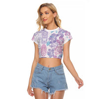 Christmas Aloha Hawaii Tiki Raglan Cropped T Shirt Hibiscus Winter Colors LT7 Female Lavender - Polynesian Pride