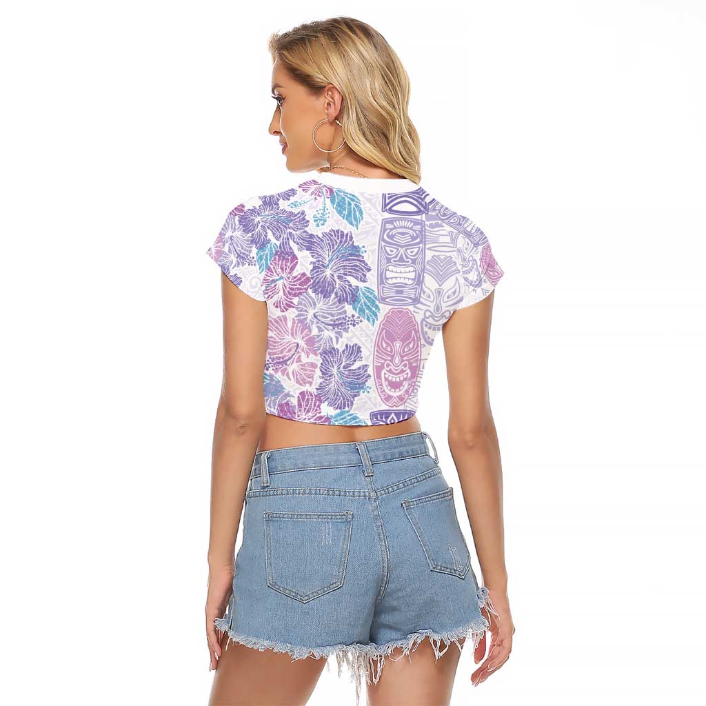 Christmas Aloha Hawaii Tiki Raglan Cropped T Shirt Hibiscus Winter Colors LT7 - Polynesian Pride