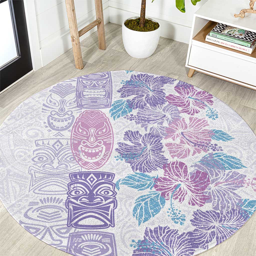 Christmas Aloha Hawaii Tiki Round Carpet Hibiscus Winter Colors LT7 Lavender - Polynesian Pride