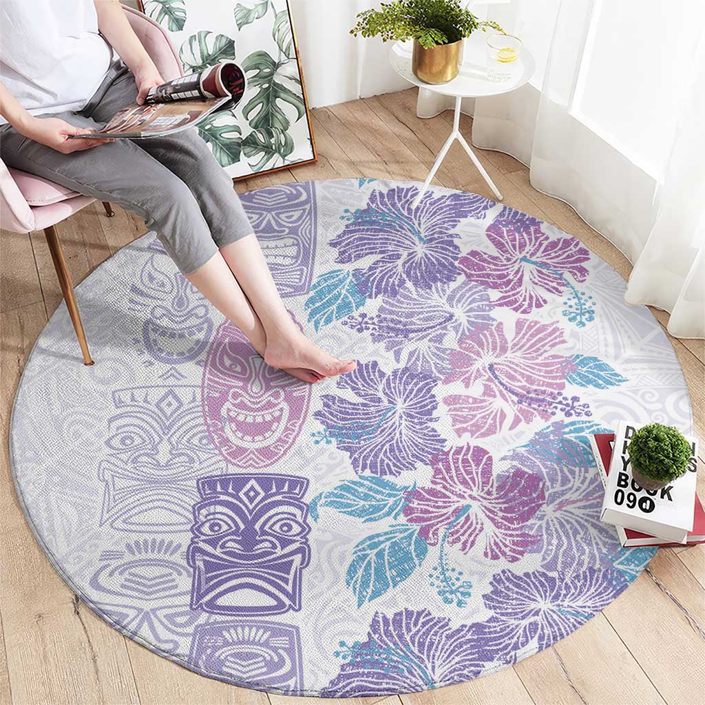 Christmas Aloha Hawaii Tiki Round Carpet Hibiscus Winter Colors LT7 - Polynesian Pride