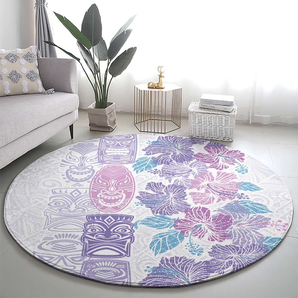 Christmas Aloha Hawaii Tiki Round Carpet Hibiscus Winter Colors LT7 - Polynesian Pride