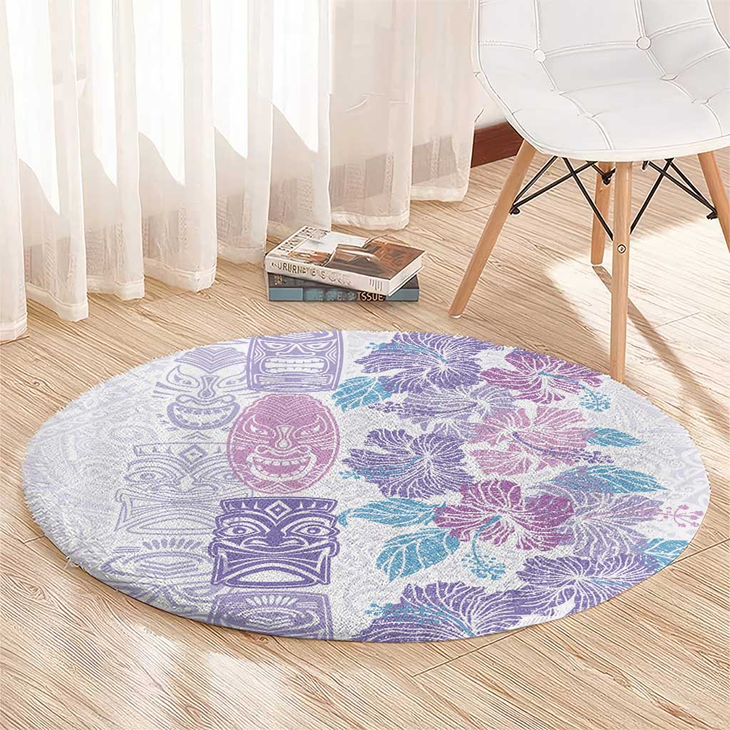 Christmas Aloha Hawaii Tiki Round Carpet Hibiscus Winter Colors LT7 - Polynesian Pride