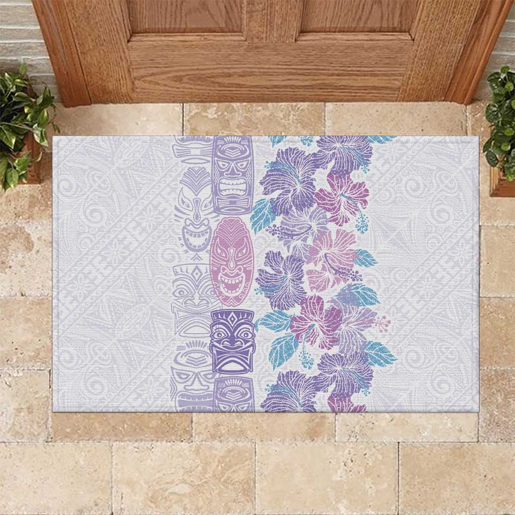 Christmas Aloha Hawaii Tiki Rubber Doormat Hibiscus Winter Colors LT7 Lavender - Polynesian Pride