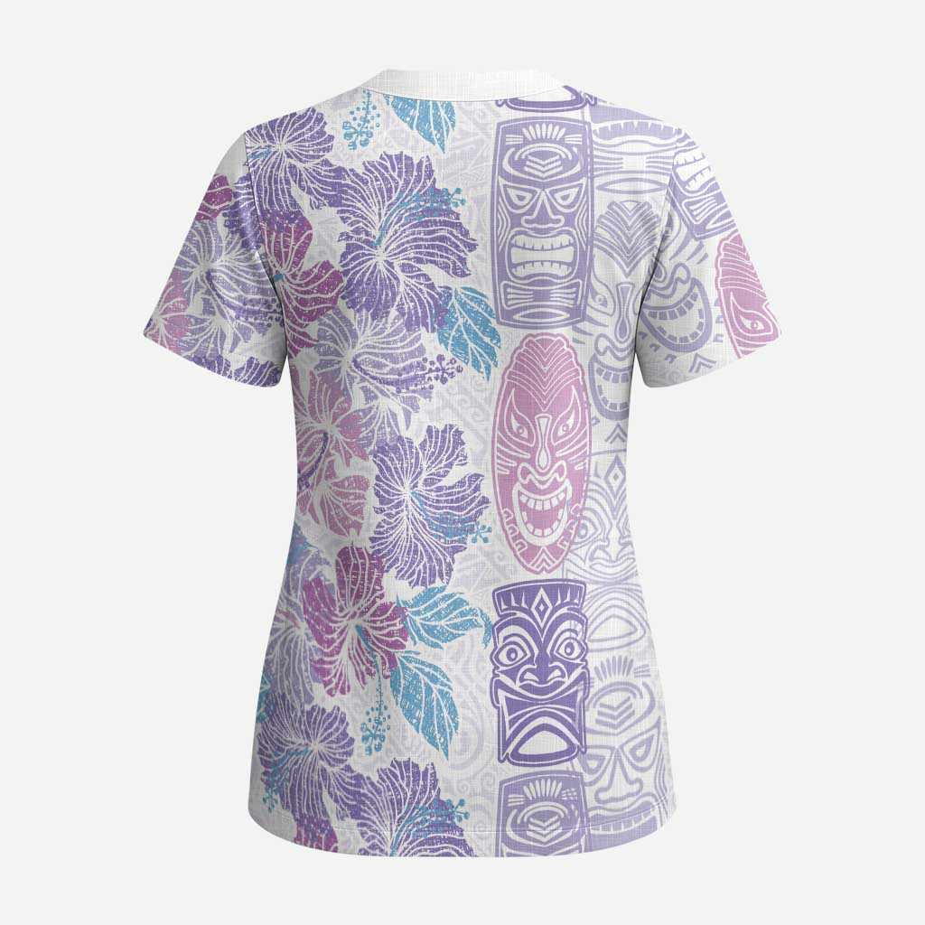 Christmas Aloha Hawaii Tiki Scrub Top Hibiscus Winter Colors LT7 - Polynesian Pride