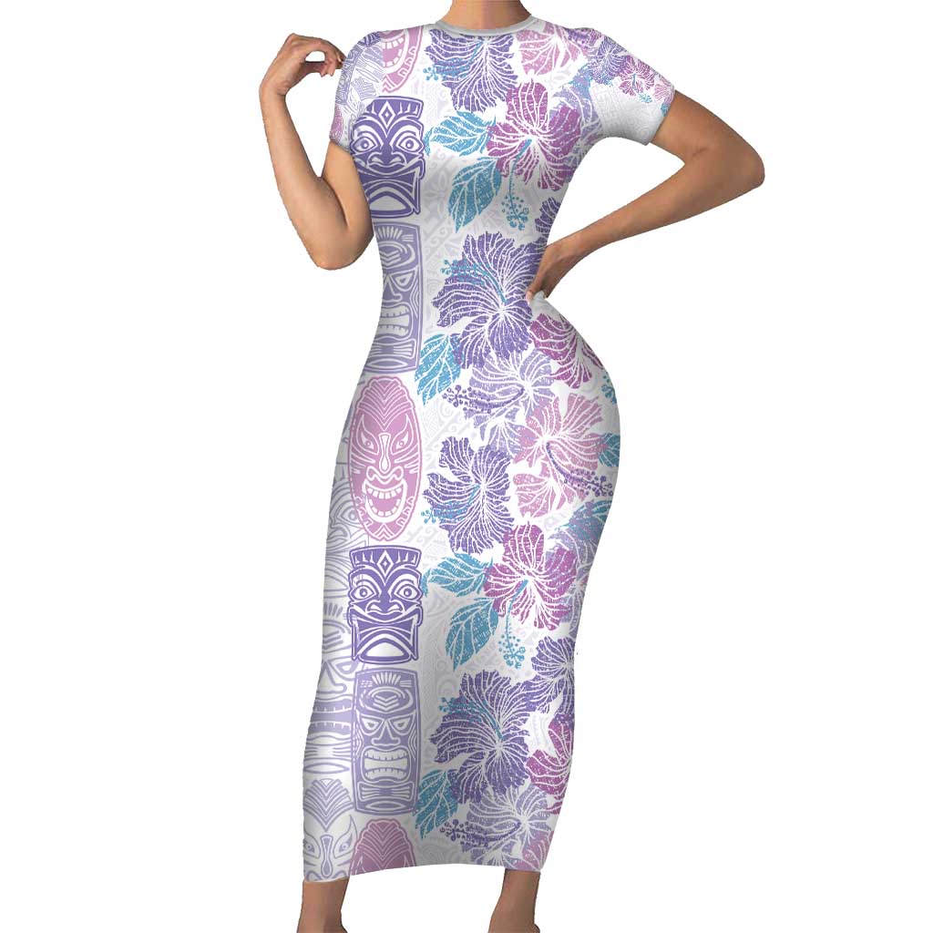 Christmas Aloha Hawaii Tiki Short Sleeve Bodycon Dress Hibiscus Winter Colors LT7 Long Dress Lavender - Polynesian Pride
